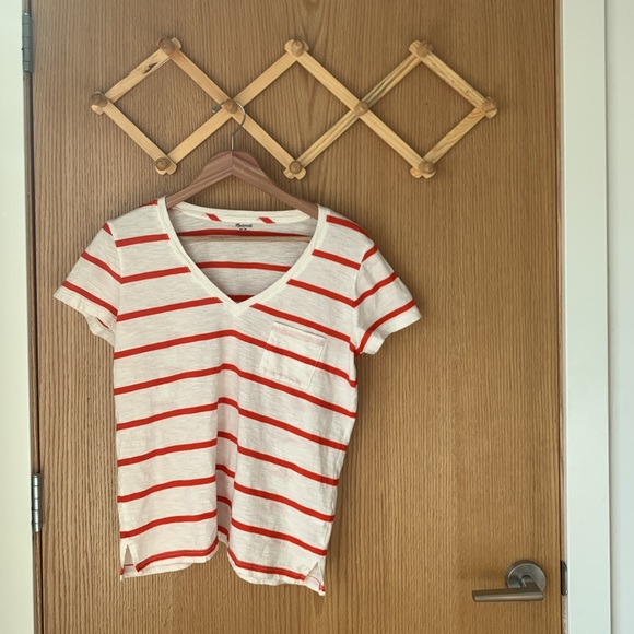 MADEWELL Whisper Cotton V Neck in Creston Stripe - Picture 2 of 7